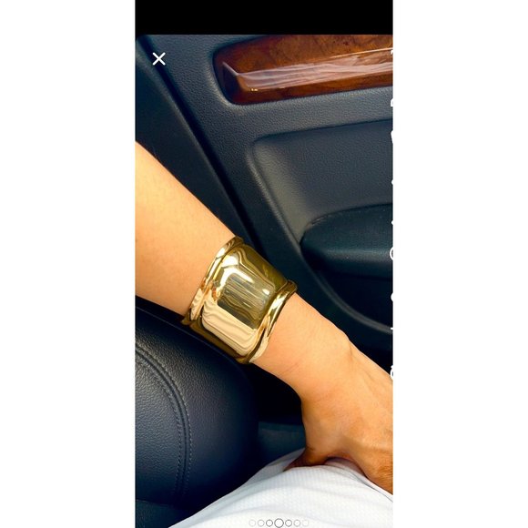 wide gold cuff bracelet chunky bangle metal wedding statement abstract wavy - Picture 1 of 3